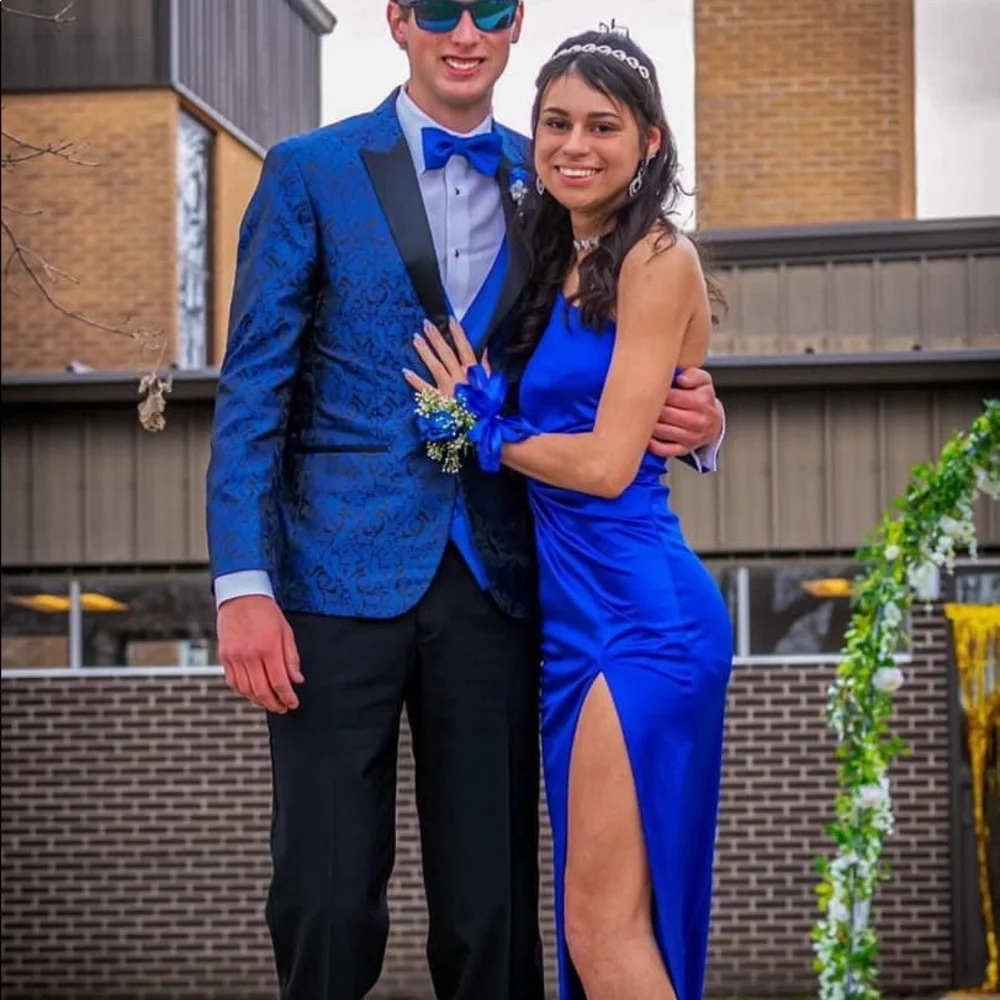 green emerald velvet dress Elegant Royal Blue Strap Deep V-Neck Maxi Dress L / Royal Blue main image 0